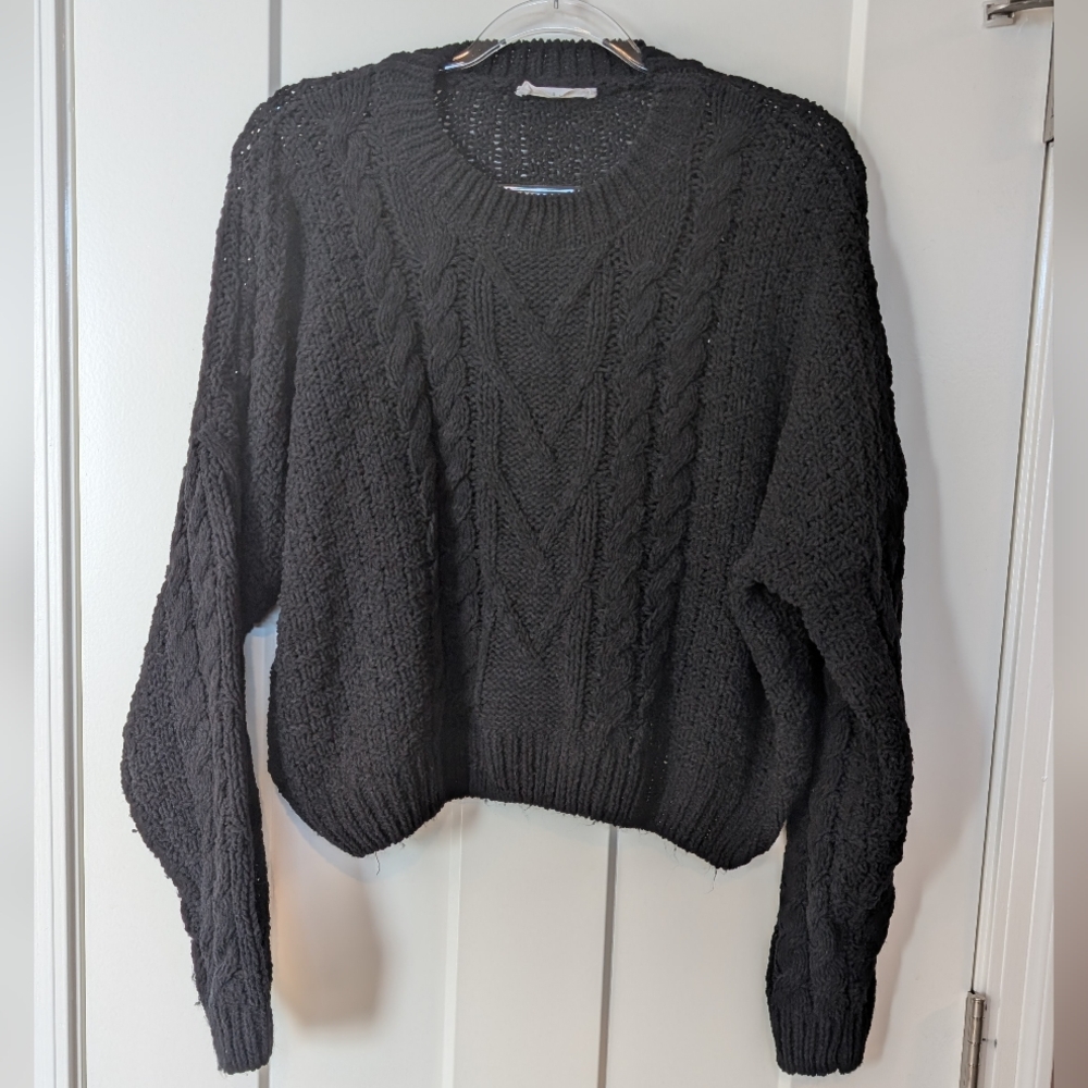 Chenille Black Cable Knit Sweater